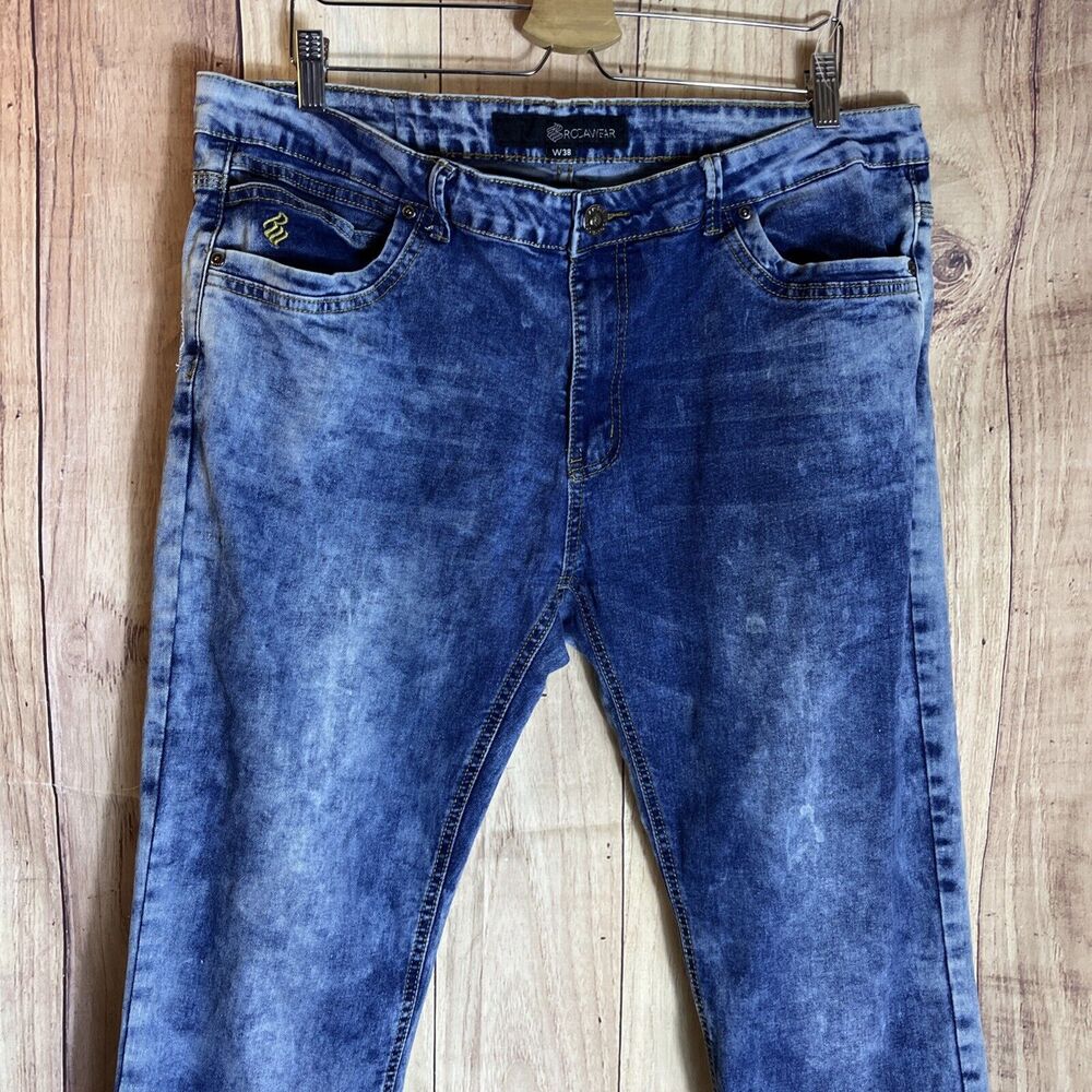 Rocawear 38 X32 Waist Skinny Jeans Modern Slim Stretch Flex Denim Acid Wash Cool - Picture 2 of 8